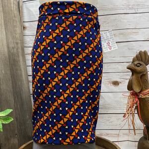LuLaRoe Cassie Pencil Skirt Small Blue Orange Pull On Stretch NWT